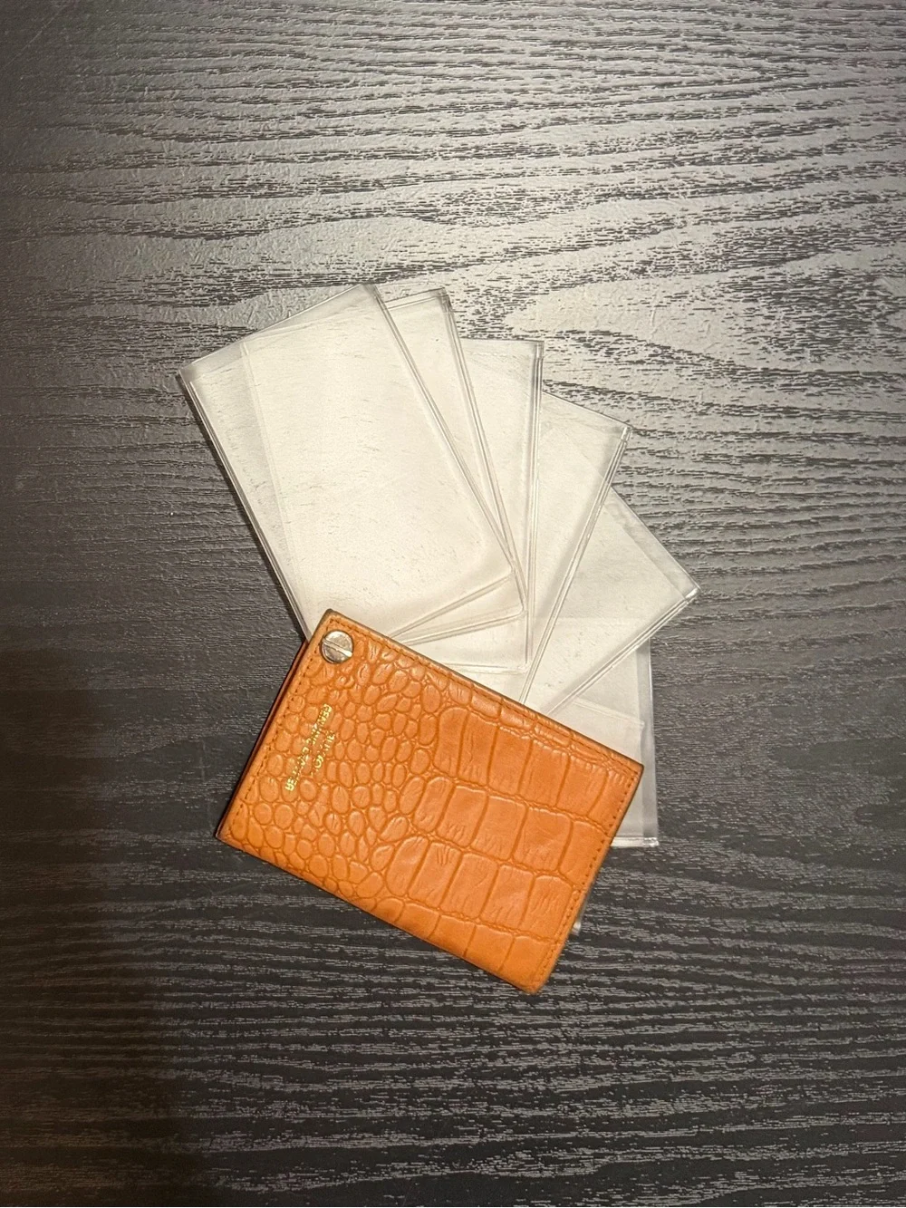 Orange Croc-Embossed Card/photo Holder Wallet